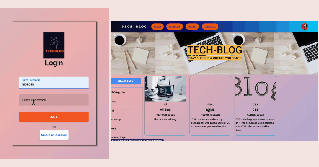 screenshot of MERN stack blog application with user authentication and authorization